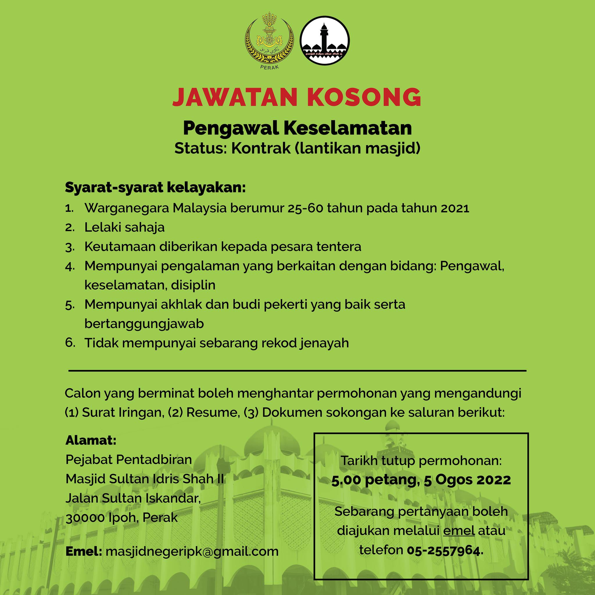 Jawatan Kosong Pembantu Tadbir _ Masjid Negeri Perak