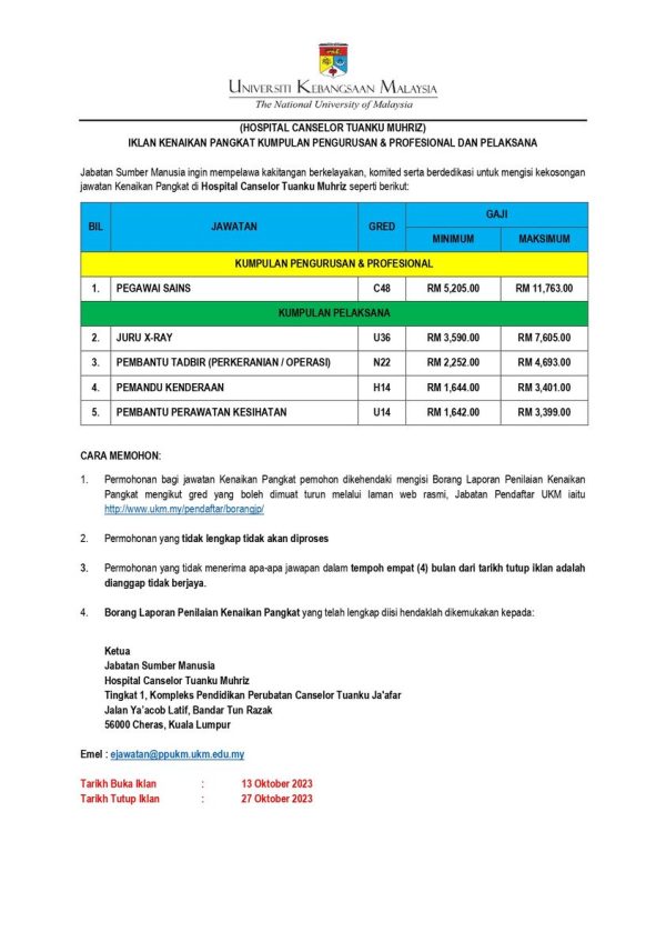 Iklan Jawatan Kosong Hospital Canselor Tuanku Muhriz Hctm Ukm Jawatan Kosong Terkini