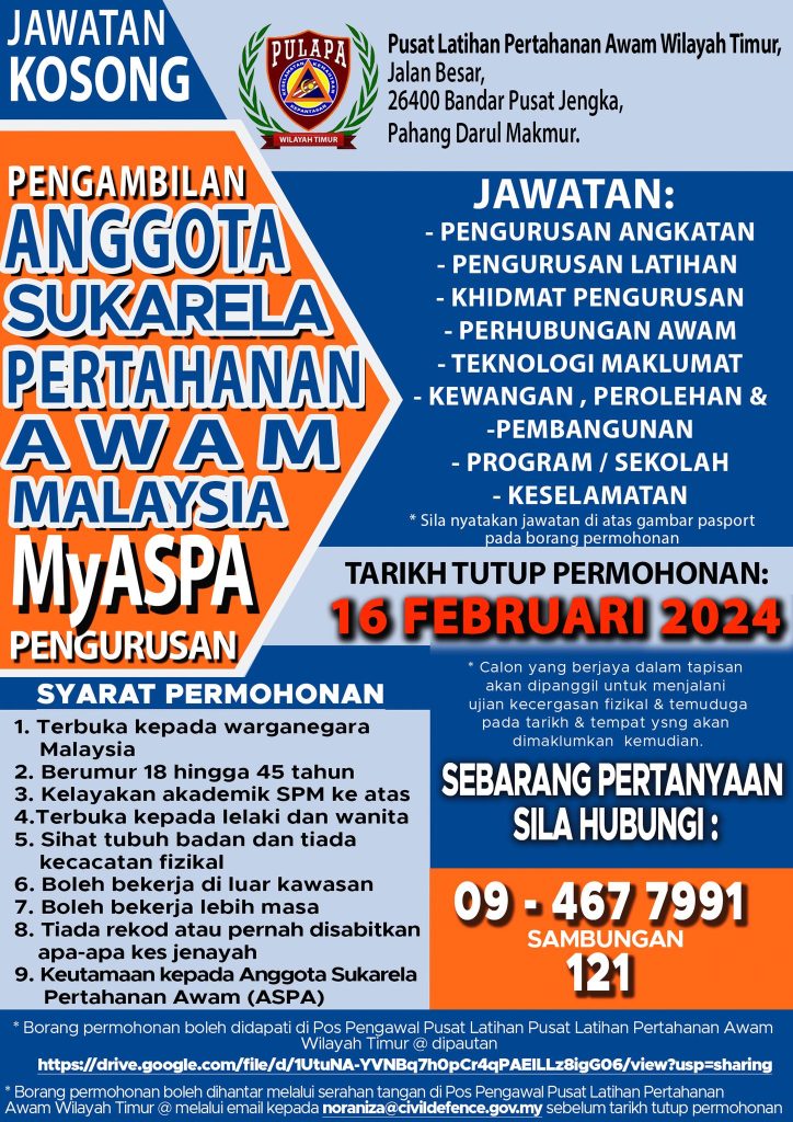 Iklan Jawatan Kosong Pusat Latihan Pertahanan Awam (PULAPA) • Jawatan ...