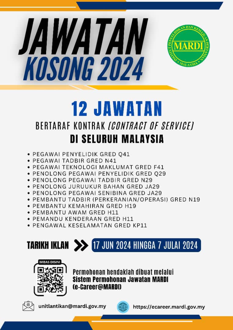 Iklan Kini Jawatan Kosong Institut Penyelidikan Dan Kemajuan Pertanian  Malaysia (MARDI) • Jawatan Kosong Terkini