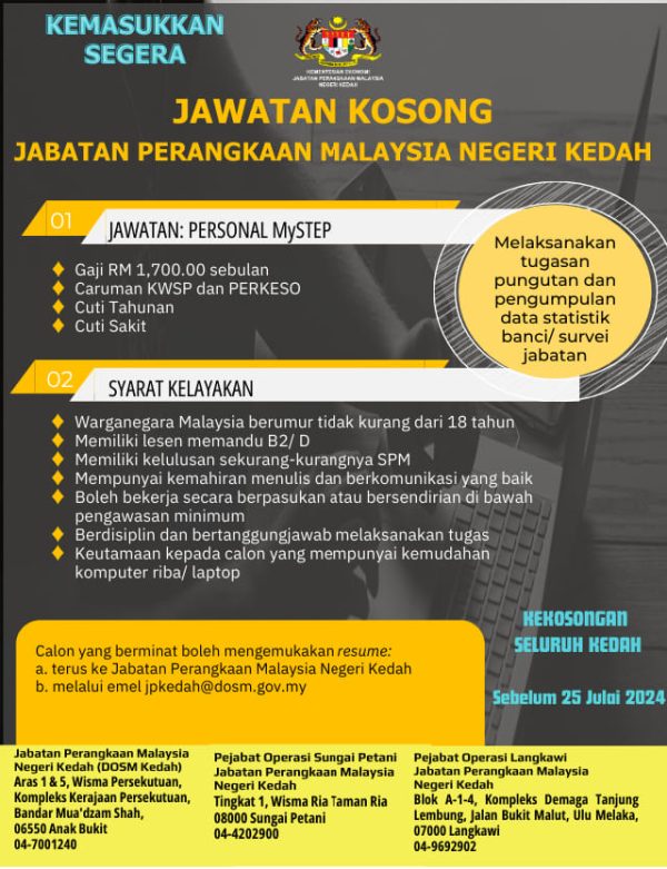 Iklan Jawatan Personel Mystep Jabatan Perangkaan Malaysia • Jawatan ...